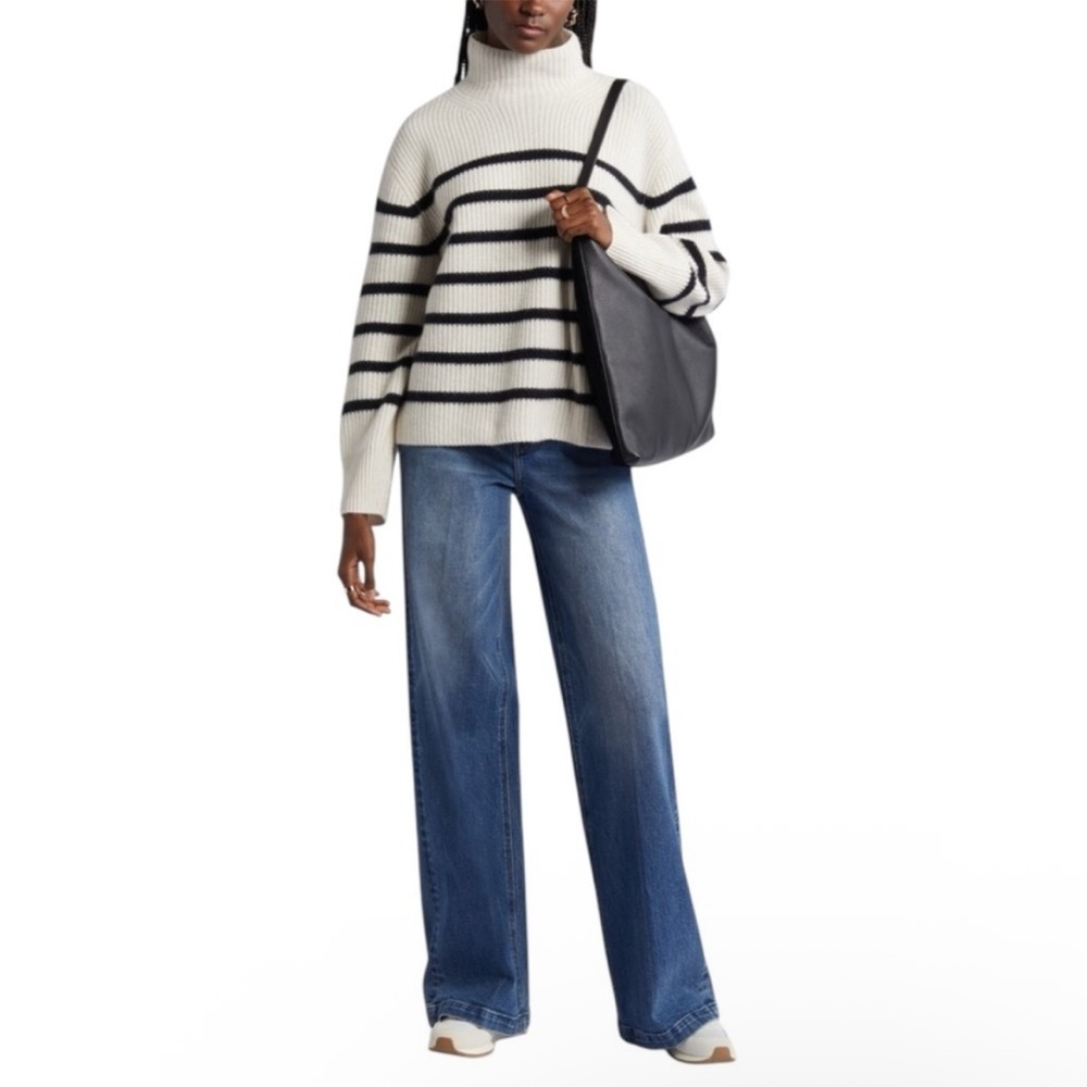 Nordstrom Stripe Cashmere Turtleneck Women’s Sweater Size M - Picture 15 of 15